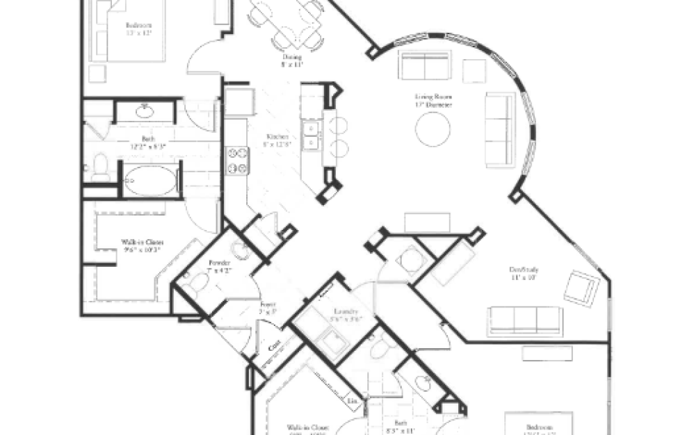 B3-Affordable - 2 bedroom floorplan layout with 2 bathrooms and 1701 square feet