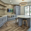 clubhouse kitchen with round island seating